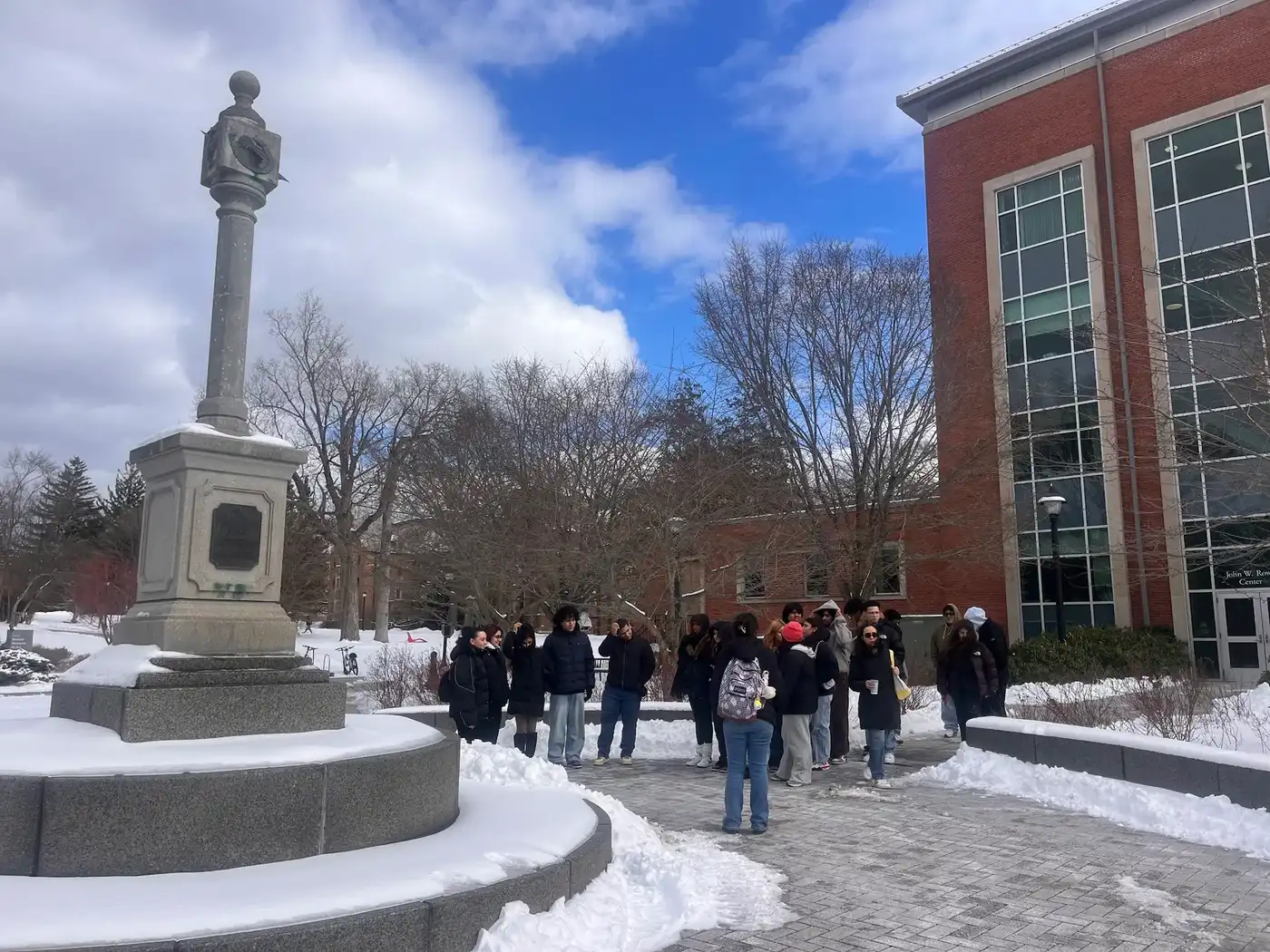 Villanova campus statue in winter