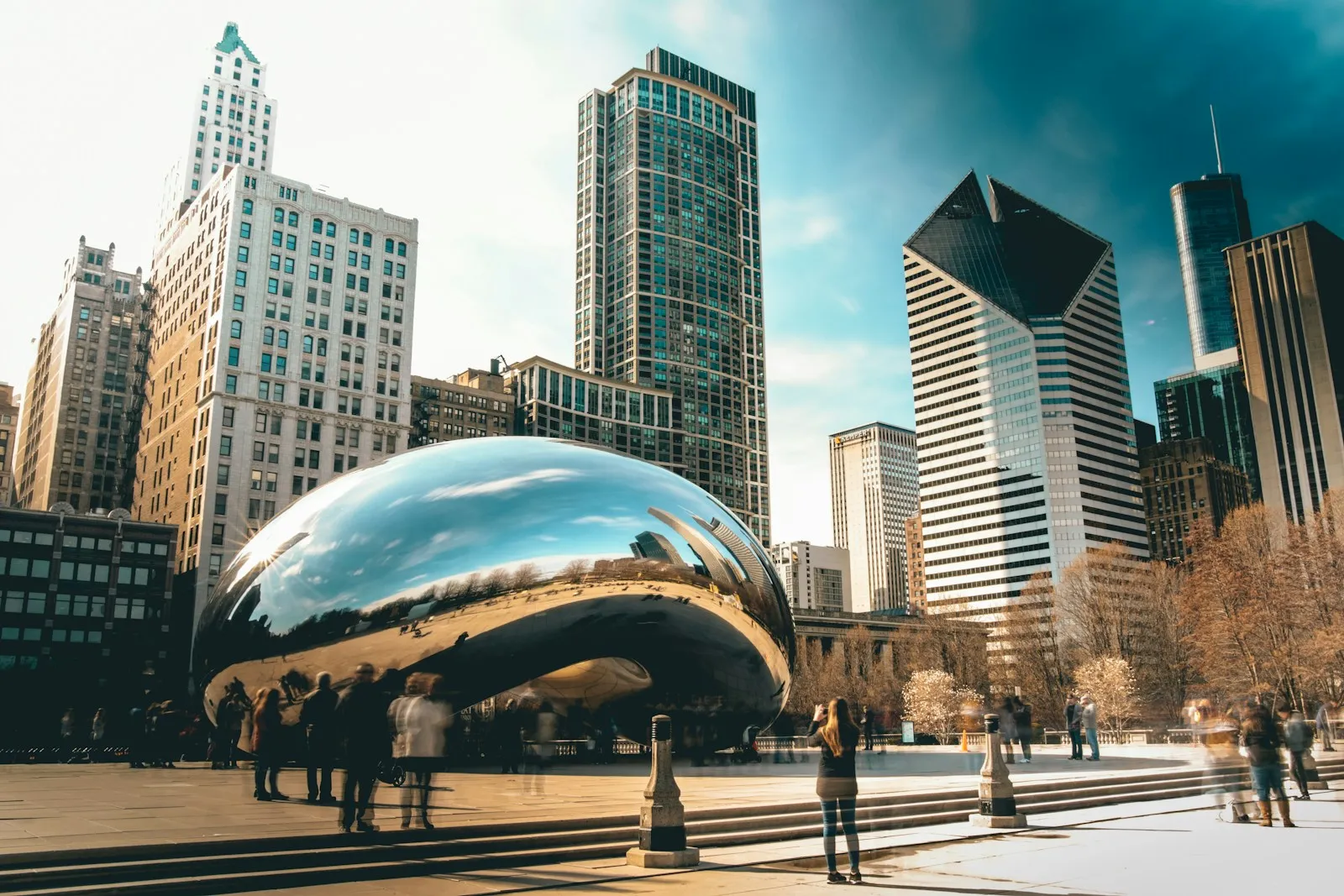 Cloud Gate — The Bean — reflecting the Chicago skyline in Millennium Park
