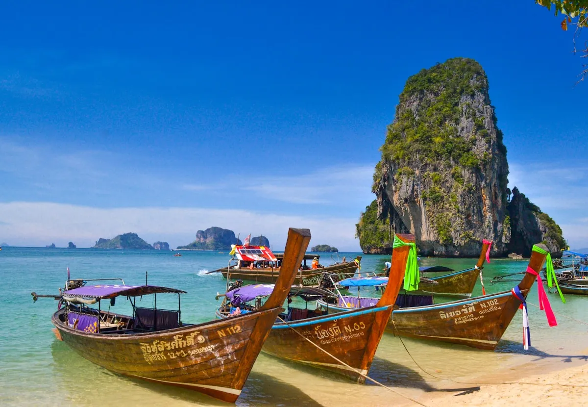 Thailand beach and longtail boats